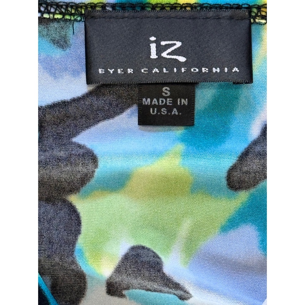 iz Byer California Womens Small Blue Green Abstract Floral Surplice Ruched Top - Picture 8 of 8